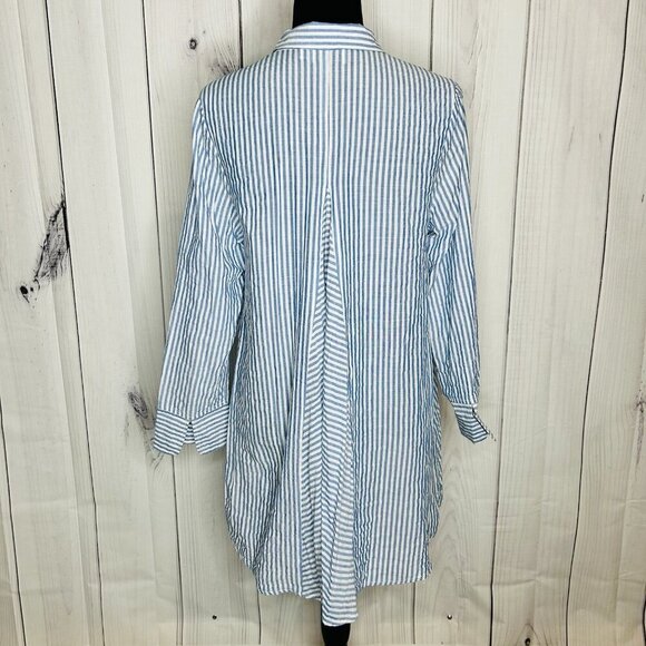 Habitat Clothes To Live In Button Up Blouse Crinkle Blue White Striped Size XS - Picture 8 of 12